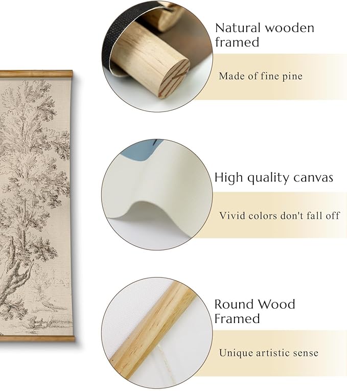 VIYYIEA Extra Large Size Canvas Wall Art, 36x54 Inch Vintage Tree Landscape Hanging Scroll, Oversized Rustic Nature Artwork for Living Room, Bedroom, or Study