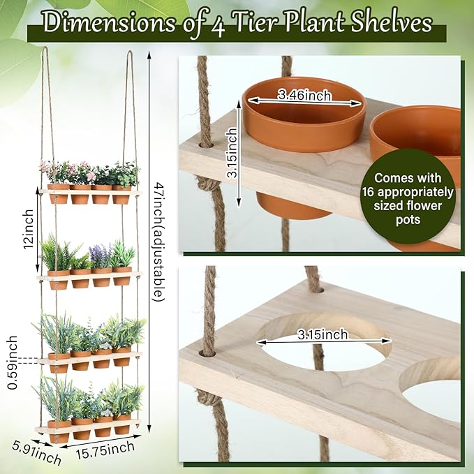 FillTouch 4 Tiered Window Plant Shelves Hanging Herb Planter Indoor Display
