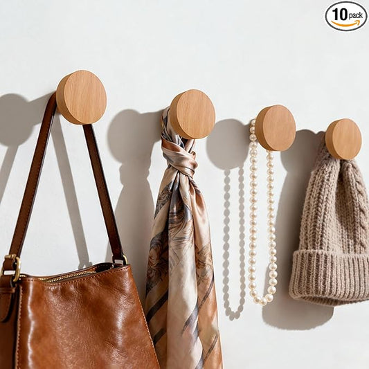 4 Pack Wood Hooks No Damage Wall Hooks Round Rings Adhesive Hooks Clothes