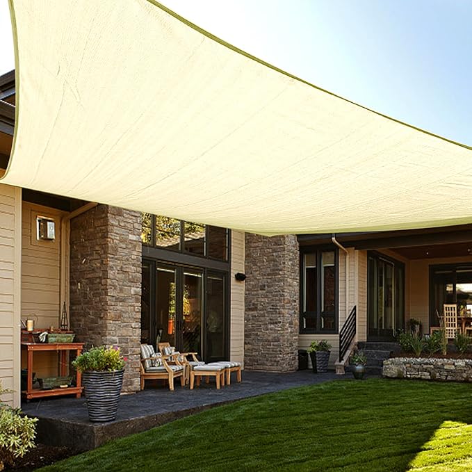 LOVE STORY Custom Size 8'x9' Butter Cream Sun Shade Sail Rectangle UV Block Canopy Patio Sail Sunshades Fabric for Outdoor Garden Carport (We Make Custom Size)