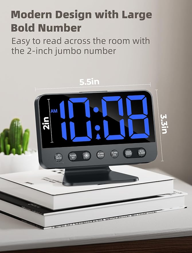 Odokee Digital Alarm Clocks for Bedrooms: Large Bold Number 5 Brightness Dimmer