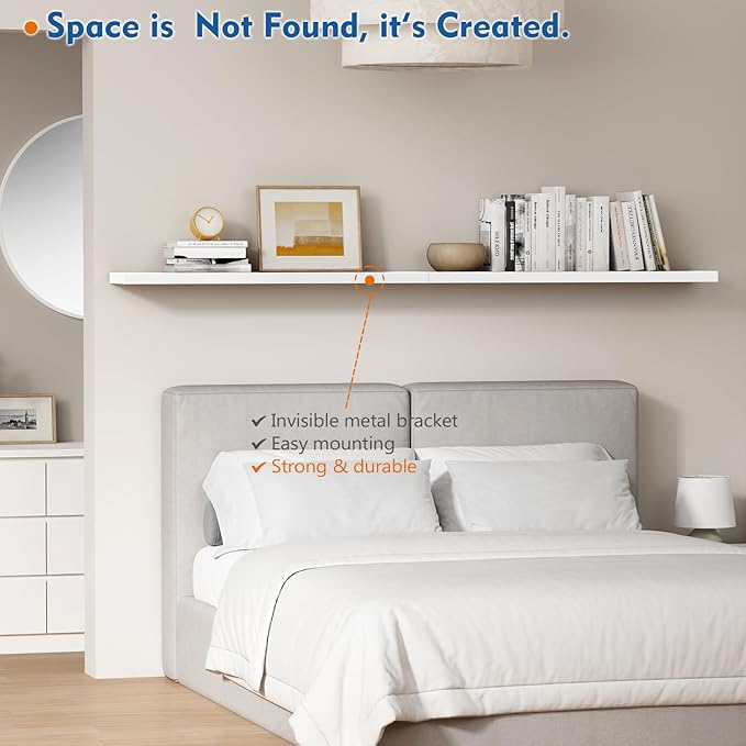 Harwaya White Wood Floating Shelves 36 Inches Long Set of 2, Large Modern Wall