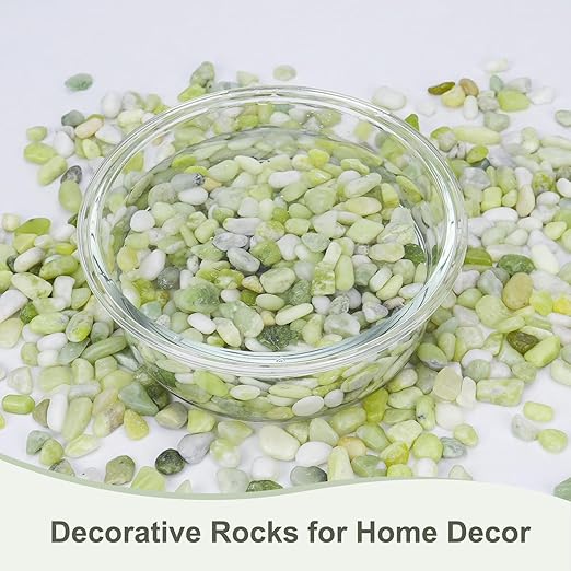 Pulovin 10 lbs Jade Pebbles for Indoor Plants, Decorative Pebbles for Bamboo, Vase, 3/8" Plant Gravel for Pots Indoor, Highly Polished Small River Rocks