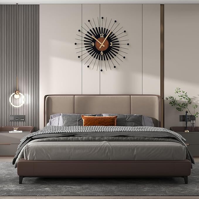 22 Inch Modern Sunburst Wall Clock Battery Operated, Silent Quartz Movement