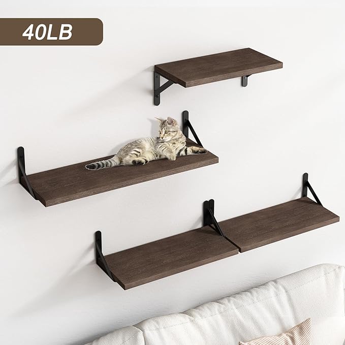 YGEOMER Floating Shelves for Wall, Different Sizes Walnut Wall Shelves for
