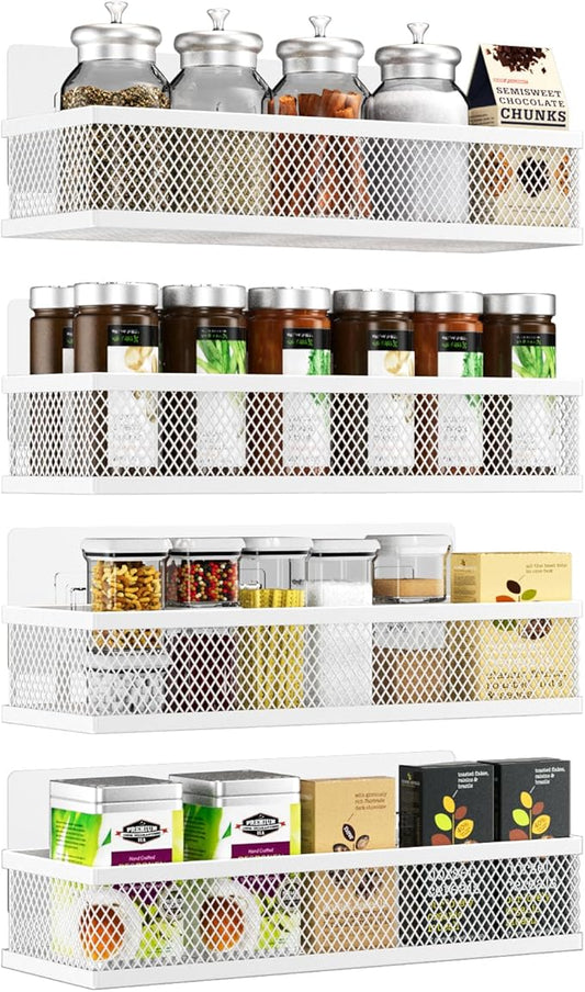 Spice Rack Wall Mount, 4 Pack Wall Spice Rack & Hanging Storage Baskets