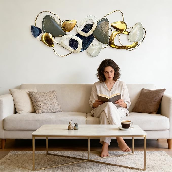 Roivikis Large Metal Wall Art Decor, 3D Abstract Stone-inspired Handcrafted Modern Wall Sculptures for Living Room, Bedroom, Entryway 59" x 24"