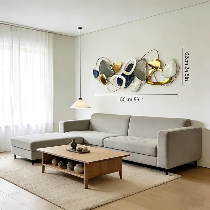 Roivikis Large Metal Wall Art Decor, 3D Abstract Stone-inspired Handcrafted Modern Wall Sculptures for Living Room, Bedroom, Entryway 59" x 24"