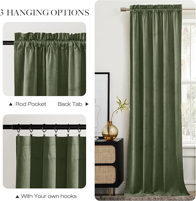 NICETOWN Sage Green Room Darkening Curtains & Drapes 120 inches Long 2 Panels