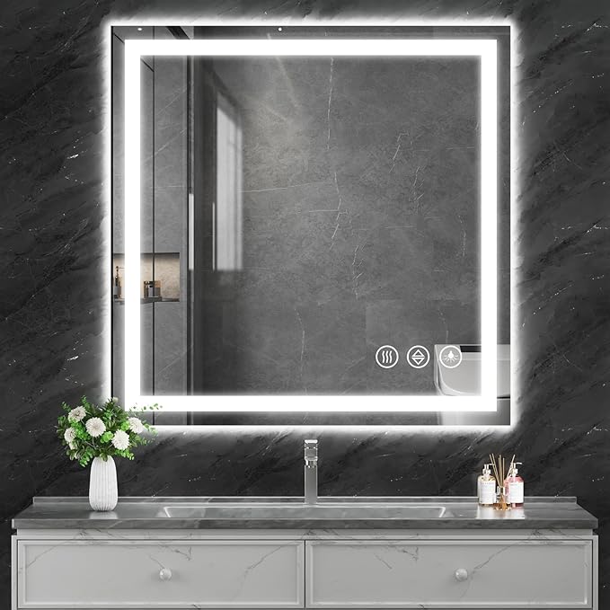 Koonmi 36"x36" LED Mirror for Bathroom, 90CRI Anti-Fog Vanity Mirror