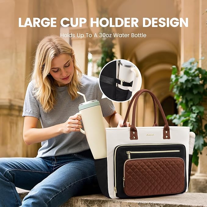 LOVEVOOK Teacher Tote Bag for Women Work, Laptop Bag Nurse Bags With Large Cup Holder, Professional Computer Briefcase Business Handbag, Diaper Bag Mother Gift, 15.6 Inch