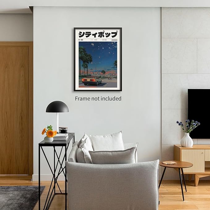 Heltrappe Vintage Japanese Canvas Wall Art 90s Vaporwave Aesthetic Print Asian