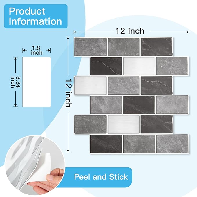 Art3d Peel and Stick Granite Wall Tiles – 12"x12" Thicker Design Backsplash