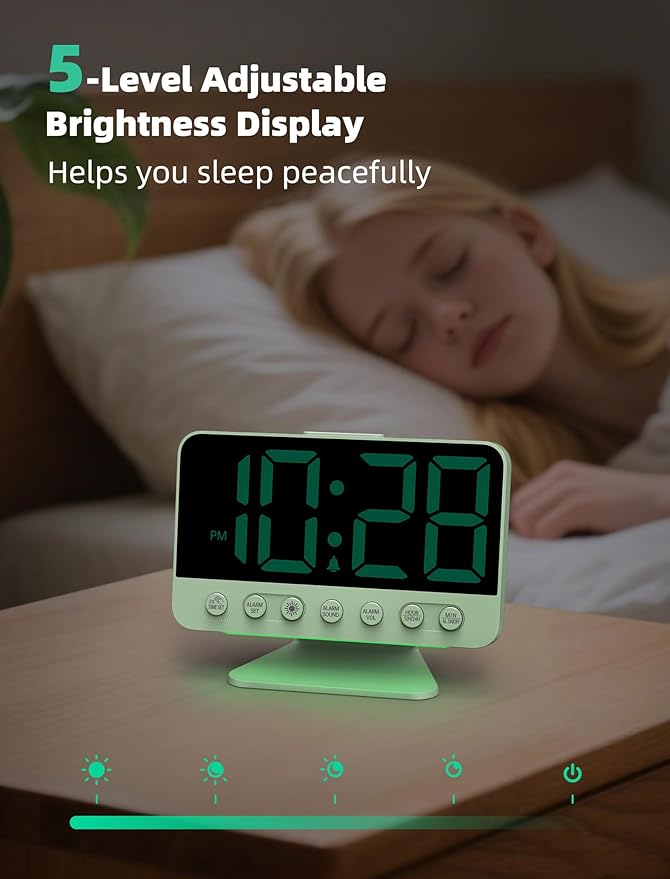 Odokee Digital Alarm Clocks for Bedrooms: Large Bold Number 5 Brightness Dimmer
