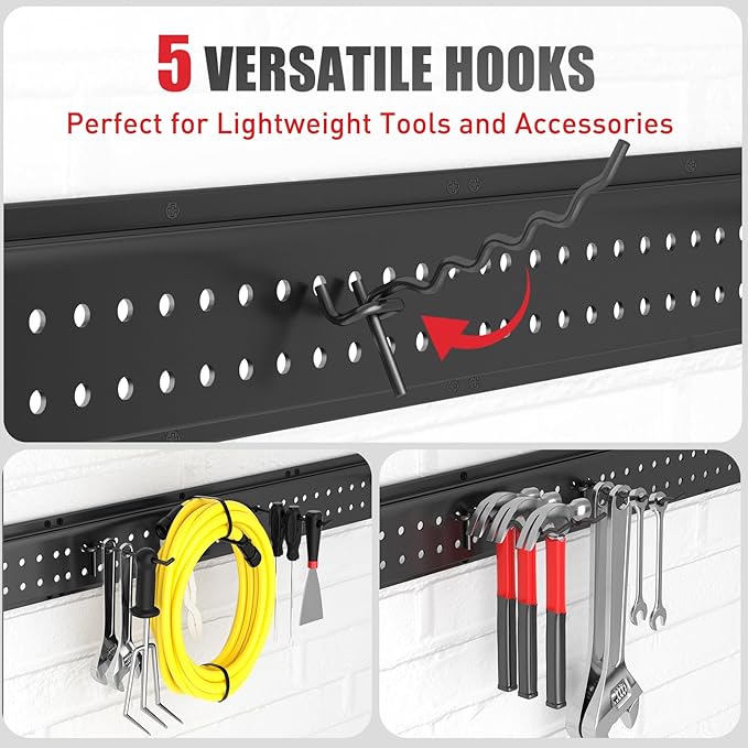 Garage Tool Organizer Wall Mount 49.5 inches with 10 Adjustable Heavy-Duty Hooks, Garage Organization, Garden Tool Storage Rack, Yard, and Shed, Holds Up to 400 lbs