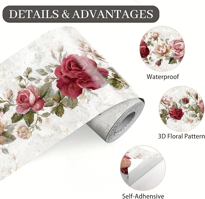Vintage Rose Wallpaper Border 196x4 Inch Removable Wall Border Peel and Stick