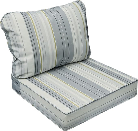 AAAAAcessories Outdoor Seat Cushions for Chairs, Fade-Resistant, Waterproof Patio Furniture Replacement Cushions, 19" x 19" x 3" + 19" x 17", Ash Blue Harbor Stripe