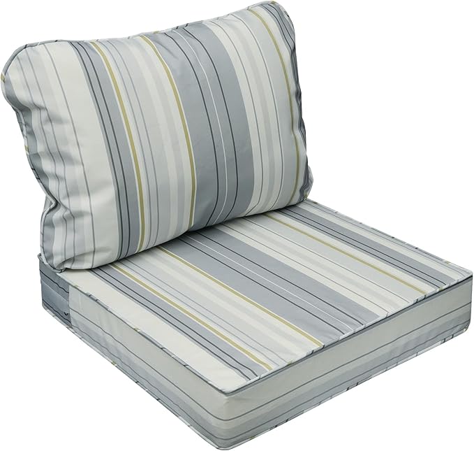 AAAAAcessories Outdoor Seat Cushions for Chairs, Fade-Resistant, Waterproof Patio Furniture Replacement Cushions, 23.5" x 25.5" x 5" + 23.5" x 19", Ash Blue Harbor Stripe