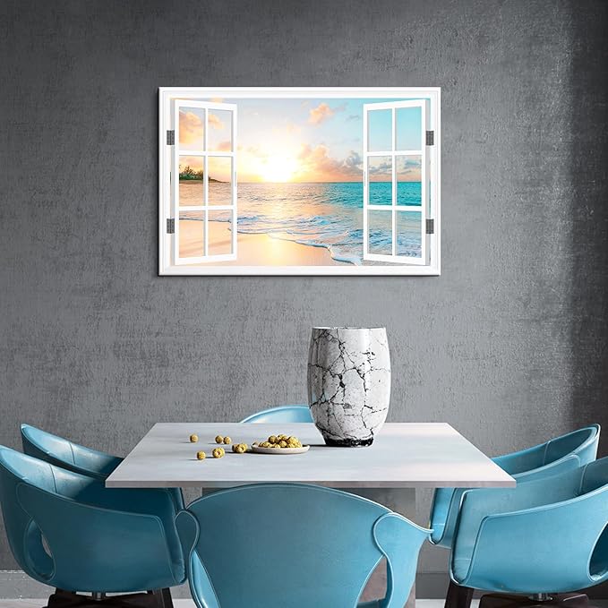 Goldfoilart Ocean Beach Sunset Canvas Wall Art