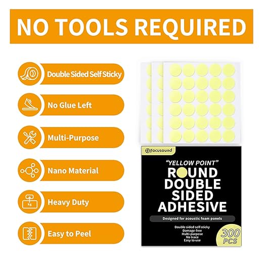 Focusound 300 Pack Yellow Point Double-Sided Adhesive Dots