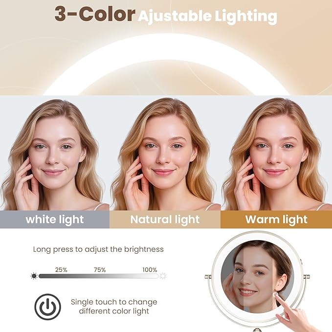 9" Wall Mounted LED Lighted Makeup Vanity Mirror - 4000mAh Rechargeable Double