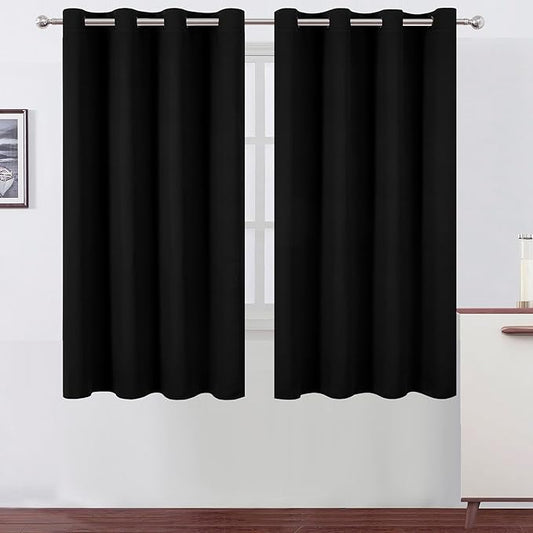 LEMOMO Black Blackout Curtains 66 x 63 Inch Length/Set of 2 Curtain