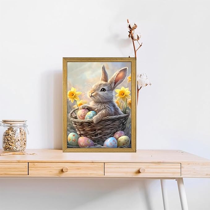 Easter Bunny Wall Art, Cute Rabbit Canvas Wall Decor Painting, Easter Eggs