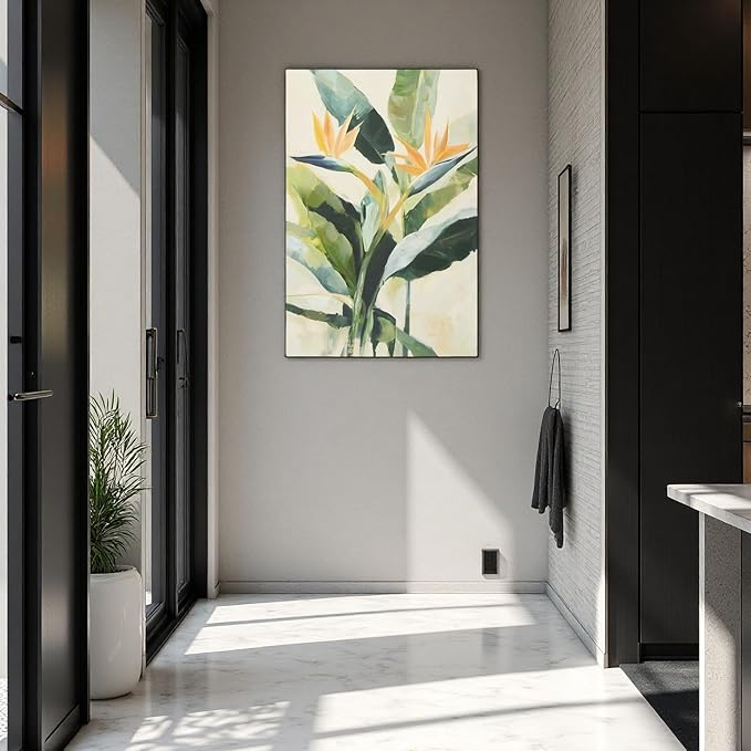 JolyWell Hand-paintd Botanical Canvas Wall Art Sage Green Leaf Tropical Plant