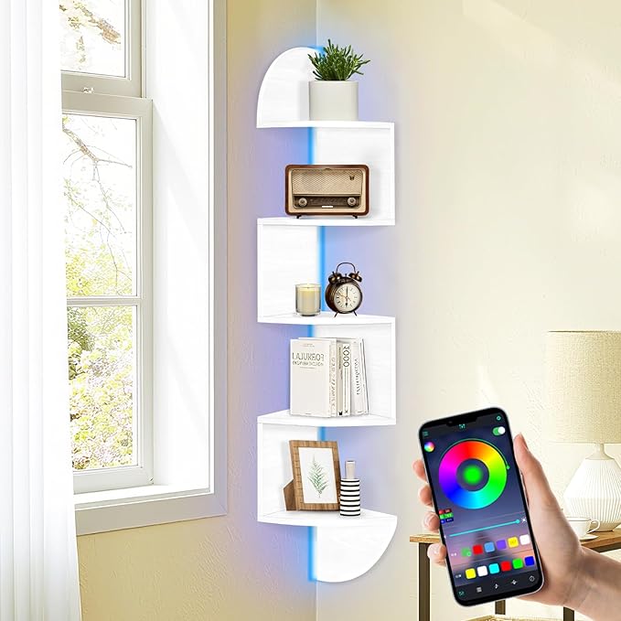 Corner Shelf Wall Mounted, 5 Tier Corner Bookshelf