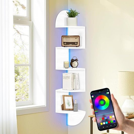 Corner Shelf Wall Mounted, 5 Tier Corner Bookshelf