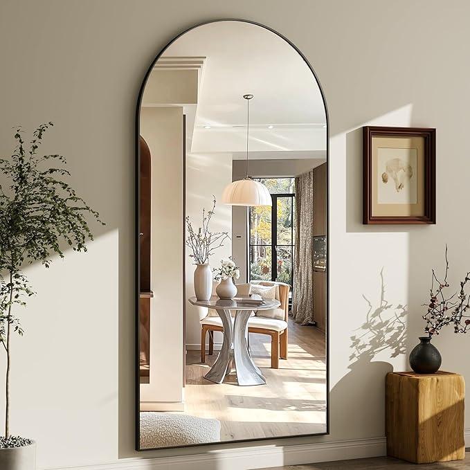 GLSLAND-30x71 inch Wall Mount Arched Full Length Mirror-Aluminum Alloy Frame