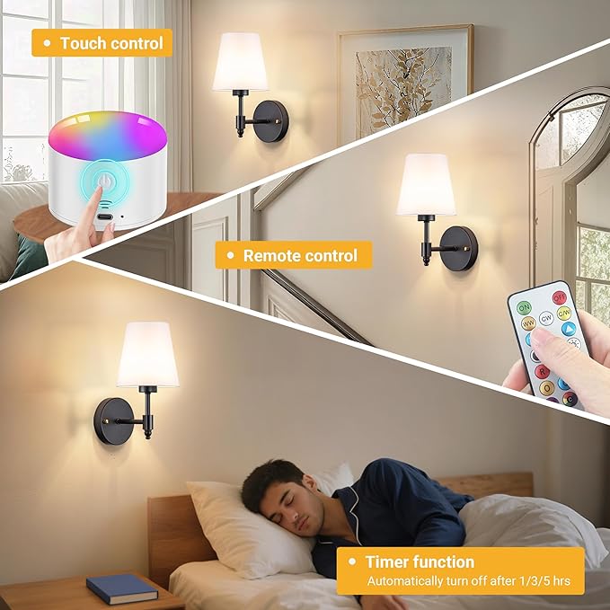 YHCDLAMP Battery Operated Wall Sconces Set of Two, Rechargeable Wireless Wall
