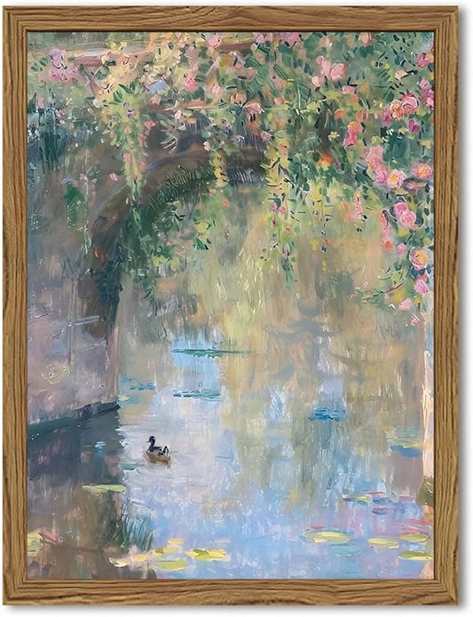 Framed Vintage Monet Canvas Wall Art, Floral Landscape Wall Decor Paintings