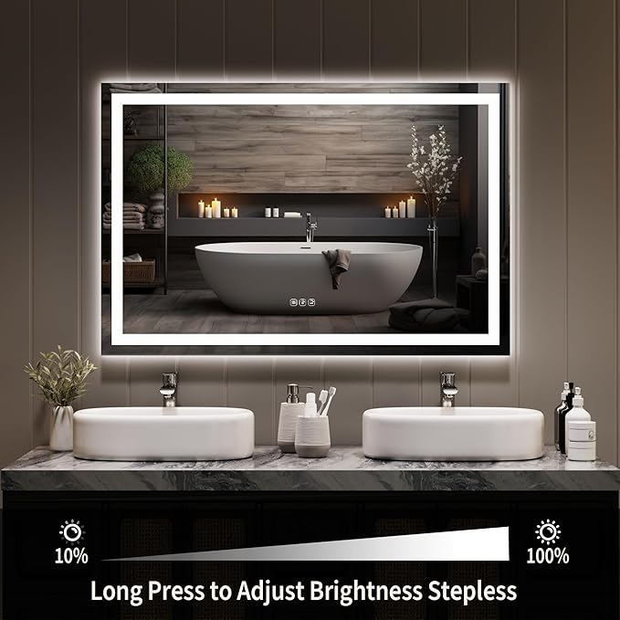 LED Bathroom Mirror 45 x 30 inch, Lighted Bathroom Vanity Mirror