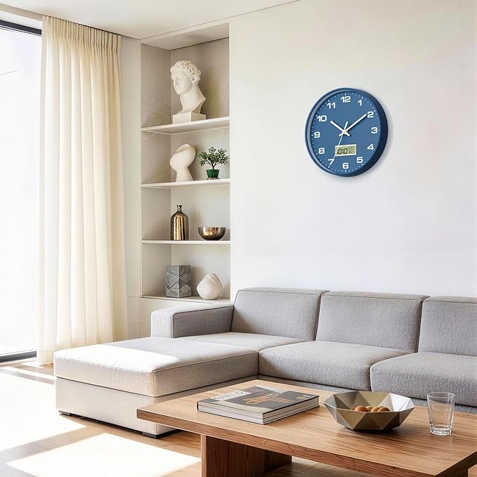 12 Inch Wall Clock, Silent Non-Ticking Analog