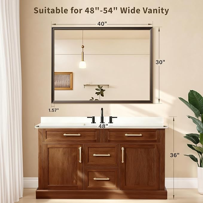 Retro Copper Effect Framed Wall Mirror, 30x40 Rectangle Mirror,