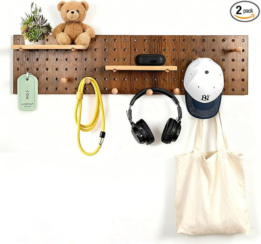 Brown Wood Pegboard Modular Display Wooden Pegboard Combination Wall Organizer