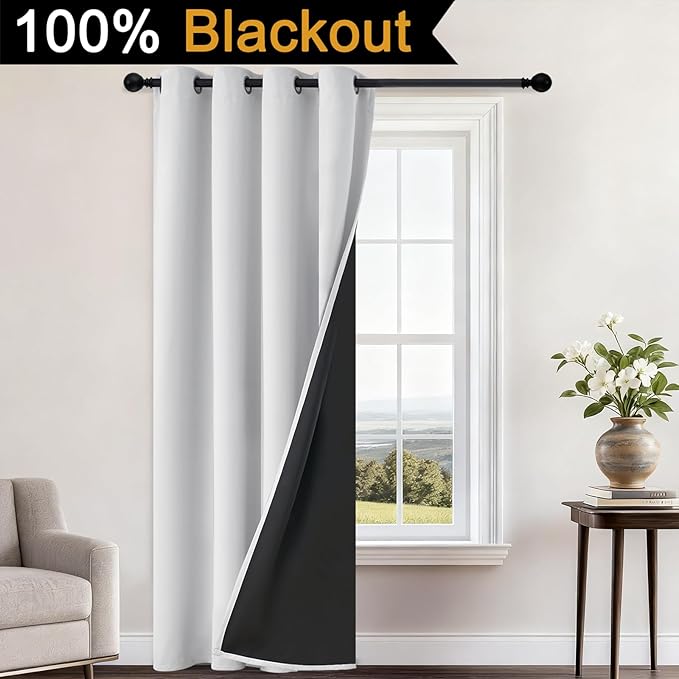 Yakamok 100% Blackout Curtains 96 Inches Long, 2 Thick Layers Heat and Full