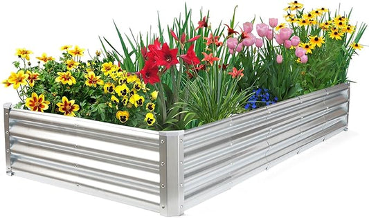 JERIA 6Ã3Ã1ft Raised Garden Bed with Support Rods,Galvanized Raised Garden Bed Kit Outdoor Metal Gardening Planter Box for Vegetable, Fruits, Flower