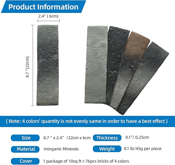 Gray Faux Brick Wall Tiles, 3D Thin Brick Veneers