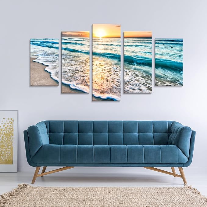 Goldfoilart 5 Pieces Beach Coastal Wall Art Sea Sunset Seascape Pictures Ocean
