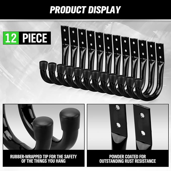 Heavy Duty Garage Storage Hooks, 12-piece Bike Hooks