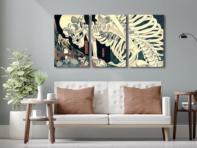 Wieco Art 3 Piece Witch and Skeleton Ukiyo-E by Utagawa Takiyasha Historic