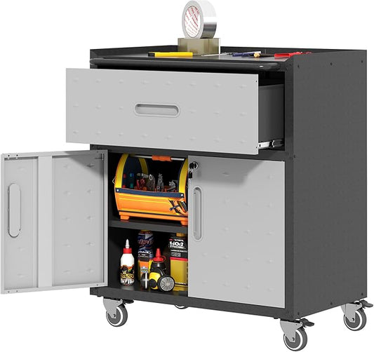 Metal Storage Cabinet with Wheels, Rolling Tool Cabinet with Adjustable Shelve