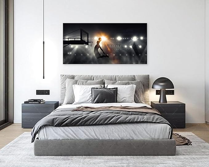 Muolunna BK06698 Basketball Sports Canvas Wall Art Picture 1 Panel Sports Painting Art Prints For Living Room Boys Room Office Wall Decor Artwork