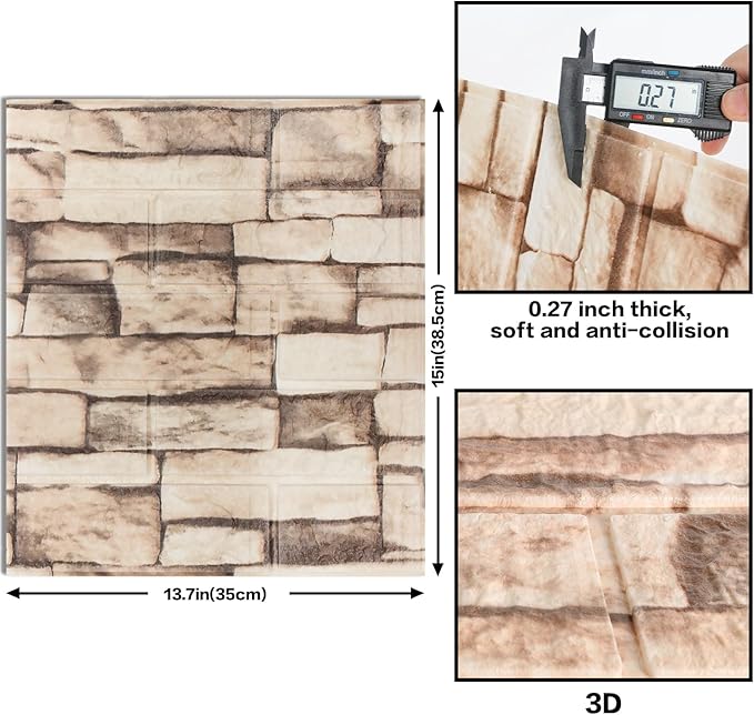 20PCS 3D Wall Panels Peel and Stick Foam, Self-Adhesive Decorative 3D Brick
