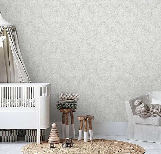 Ismoon Peel and Stick Wallpaper Vintage Floral Contact Paper Boho White and