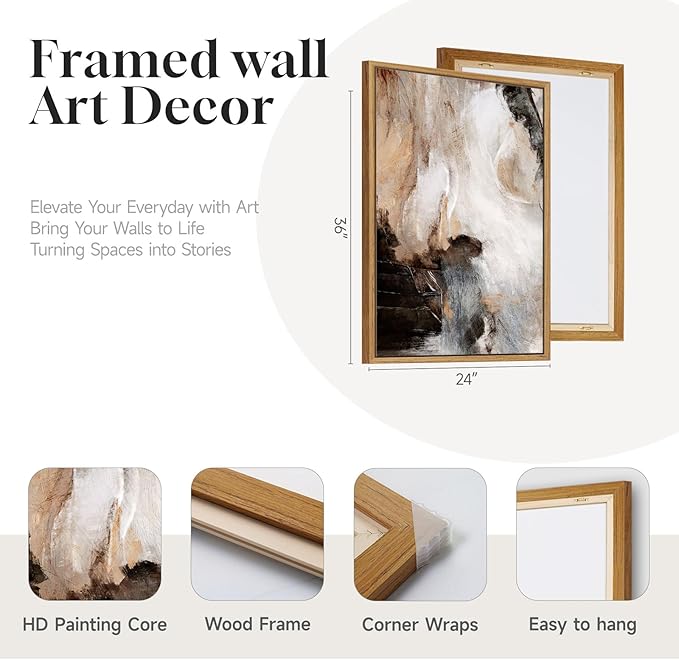 Large Framed Neutral Abstract Set of 2 Wall Art
