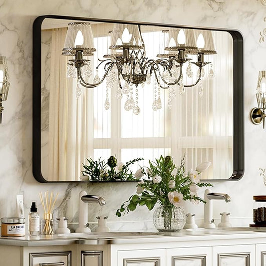 VooBang Bathroom Mirror 24x32 inch, Modern Round Corner Bathroom Vanity Mirror