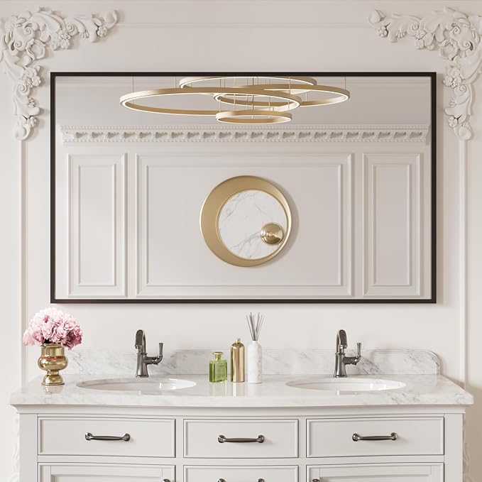 LOAAO 60"X30" Black Rectangle Bathroom Mirror Wall, Matte Black Aluminum Alloy
